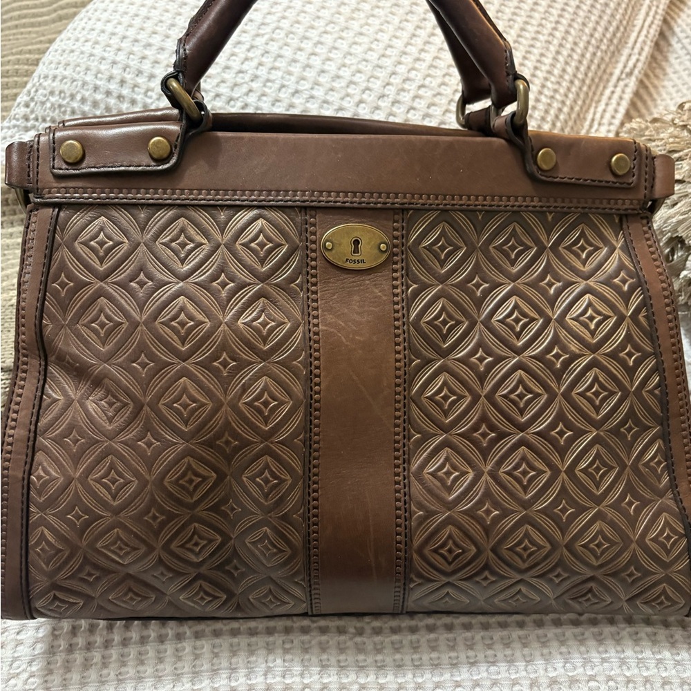 Fossil Brown Embossed Satchel